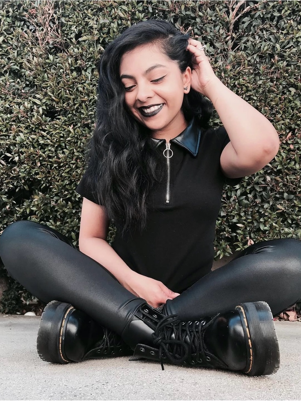 Black O-Ring Faux Leather Collar Girls Crop Top
